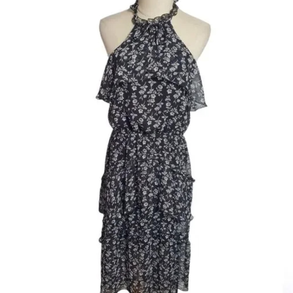 Express Halter Black and White Floral Dress
